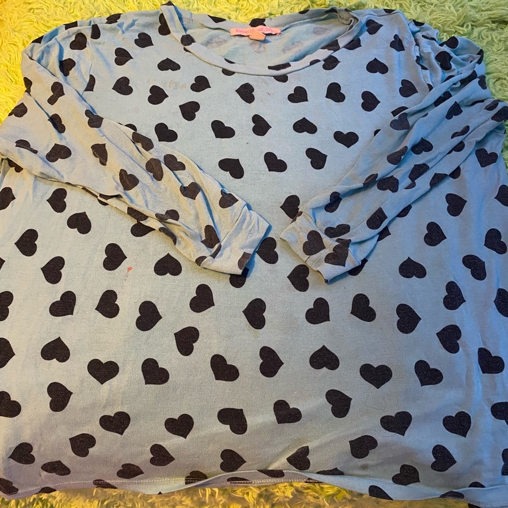 “Rebellious One” Cute, Long Sleeved Mint colored shirt with black hearts sz 2X